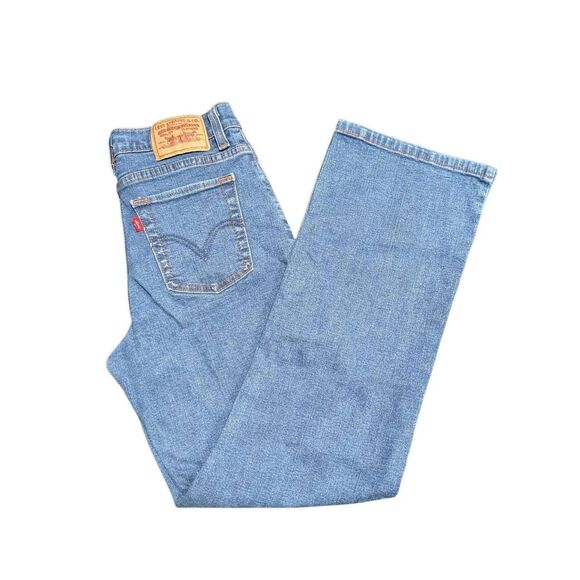 Levis 512 Perfectly Slimming Boot Cut Jeans Blue Stretch Mid Rise Denim Women's - Picture 1 of 8
